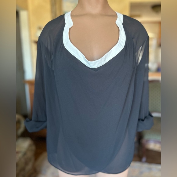 ASOS Black & White Sheer Blouse - Picture 1 of 5